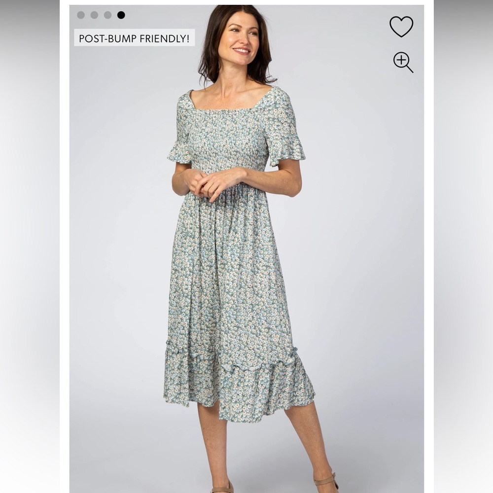 Pinkblush Heyson Light Green Floral Ruffle Maternity Midi Dress